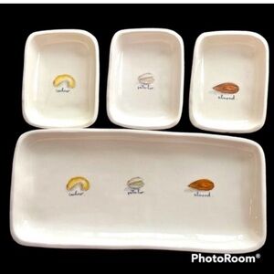 NWOT Rare Rae Dunn Snack Nuts Olive Party Plater Plate Dishes Tray 4 pc Set Gift